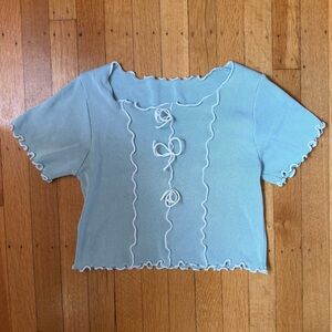 Light Blue crop Top with White Trim